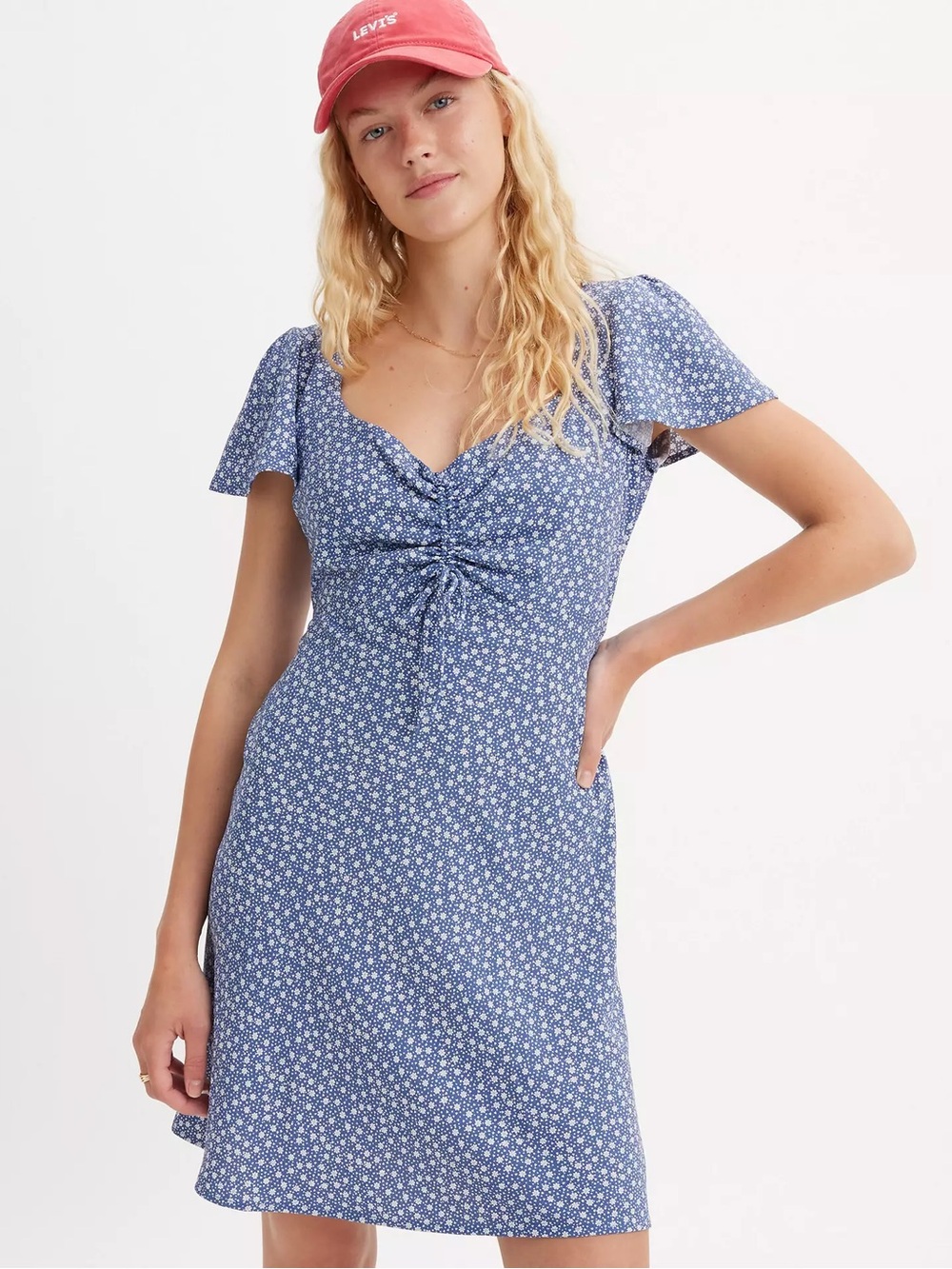 Levi’s Blue Floral Shirred Front Mini Dress size small